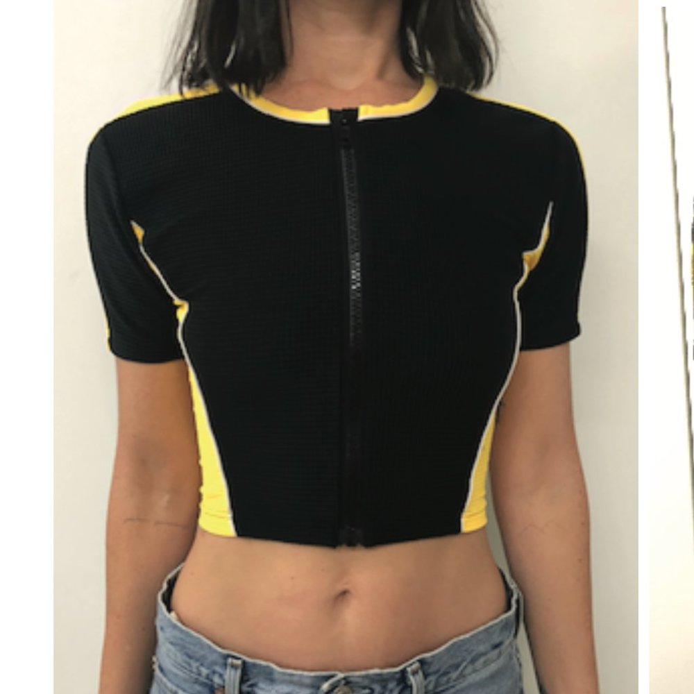 VINTAGE Zip-Up Swim Jacket Black Yellow, Size S/M
